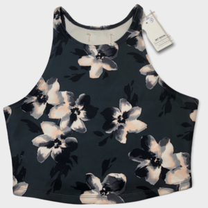Black Floral Racerback Cropped Athletic Top Women’s Size Large
